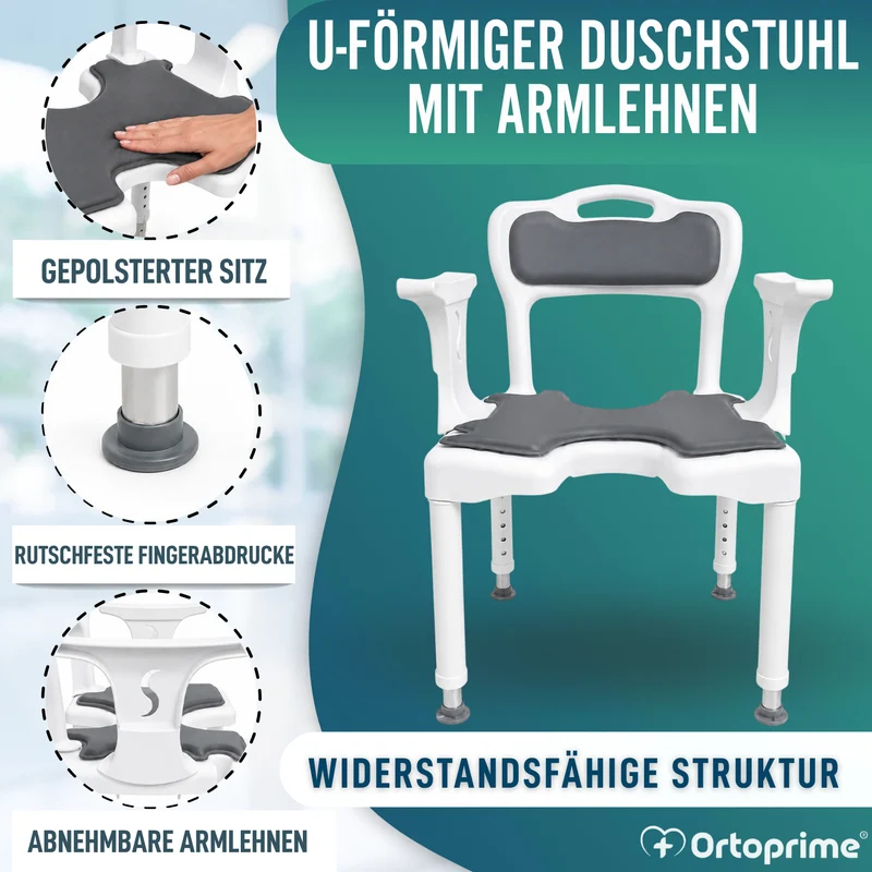 3-in-1 Duschstuhl U-Form | Rutschfester Duschhocker