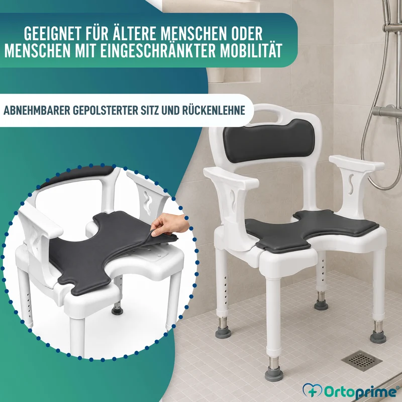3-in-1 Duschstuhl U-Form | Rutschfester Duschhocker