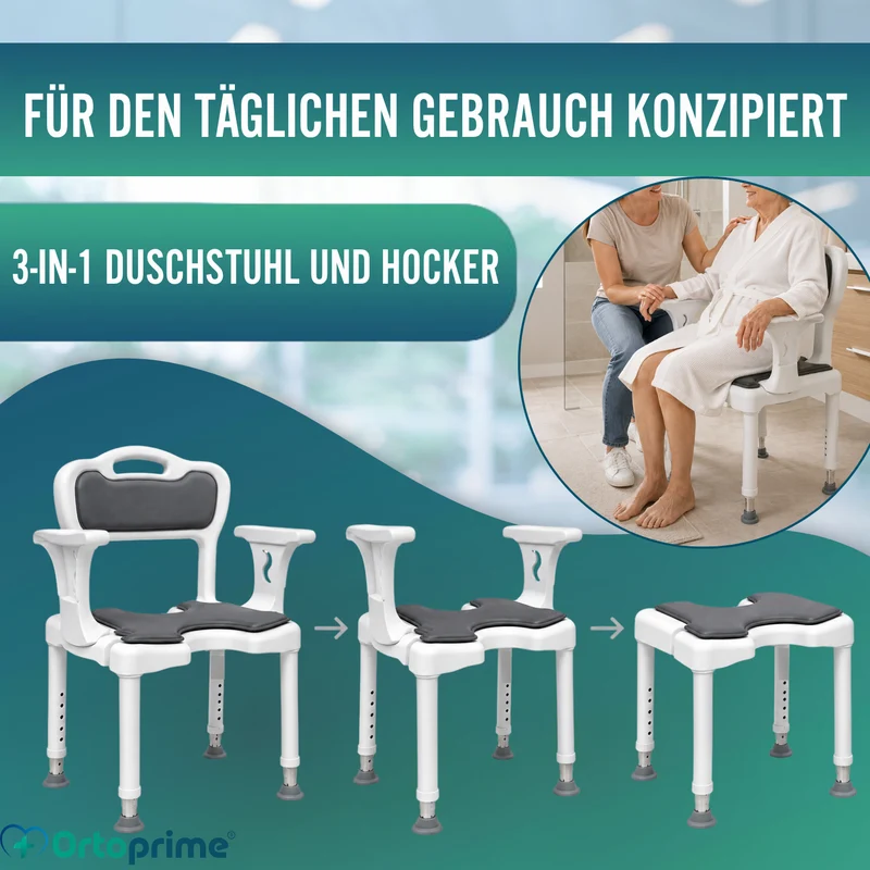 3-in-1 Duschstuhl U-Form | Rutschfester Duschhocker