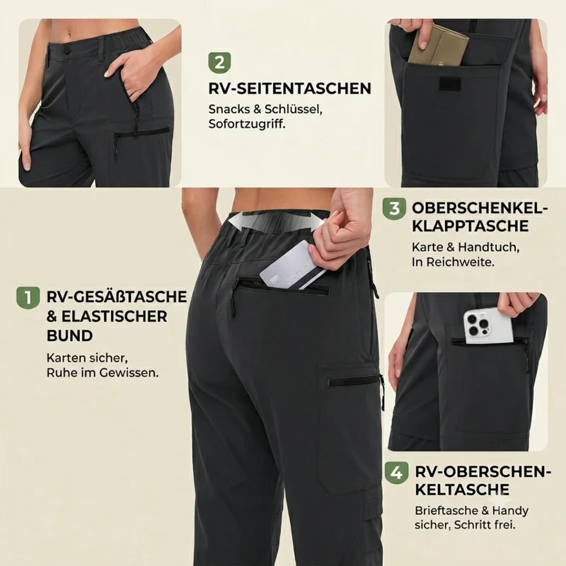 ComfortCargo Damen Cargo-Hose – abnehmbare Beine, strapazierfähig & atmungsaktiv, mit elastischem Bund