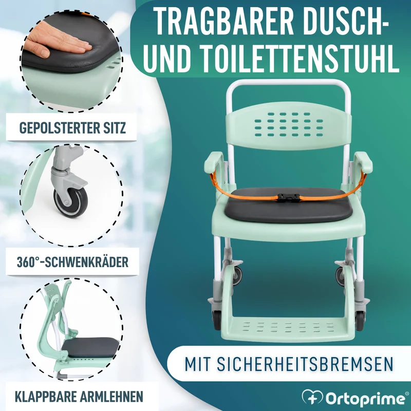 Dusch-Toilettenstuhl mit Rollen 3 in 1 | Sitz mit Ablauf
