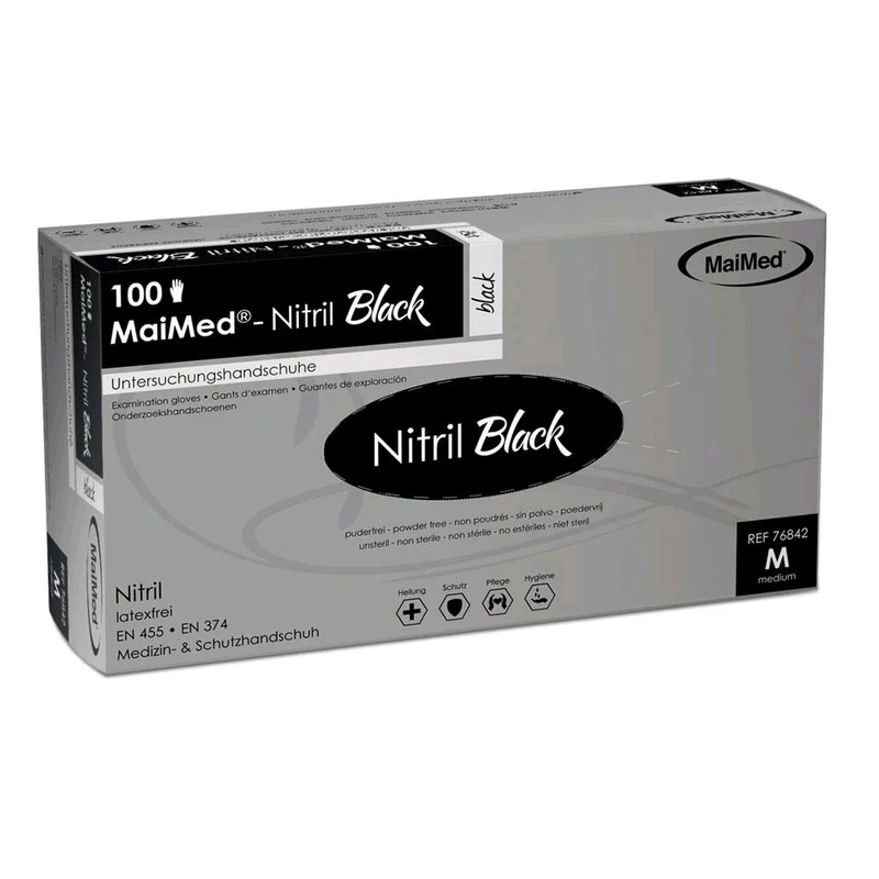 MaiMed Nitril Black - Nitril Handschuhe schwarz, puderfrei, 100 St.