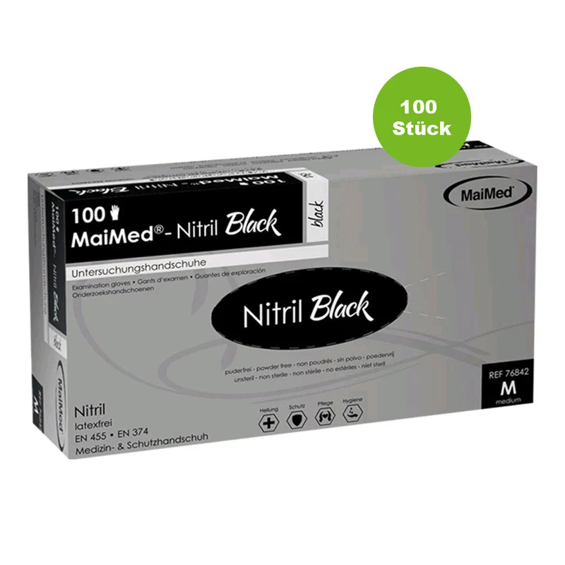MaiMed Nitril Black - Nitril Handschuhe schwarz, puderfrei, 100 St.