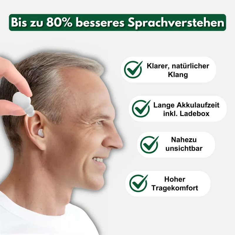 HörMini In‑Ear Hörgeräte – Unsichtbar & Diskret | Kristallklarer Klang (2 Stück, 1 Paar)