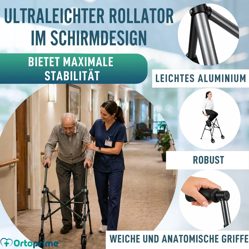 Aluminium-Gehgestell mit Schirmfaltung | Verstellbar