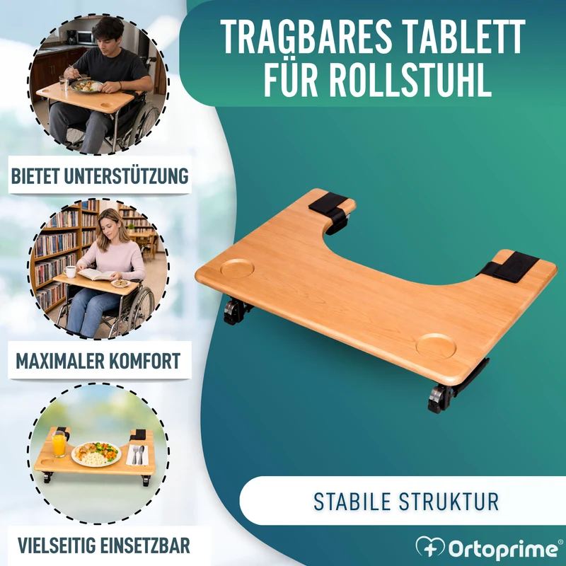 Rollstuhltisch | Tragbares Tablett mit Getränkehalter
