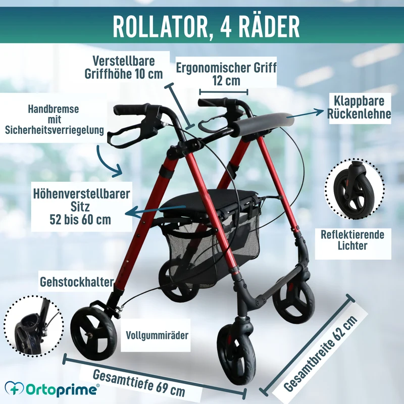 Rollator mit Höhenverstellbarem Sitz Klappbar Leicht