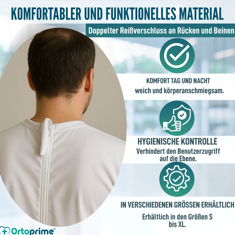 Langarm-Inkontinenzpyjama | Unisex mit Doppelreißverschluss