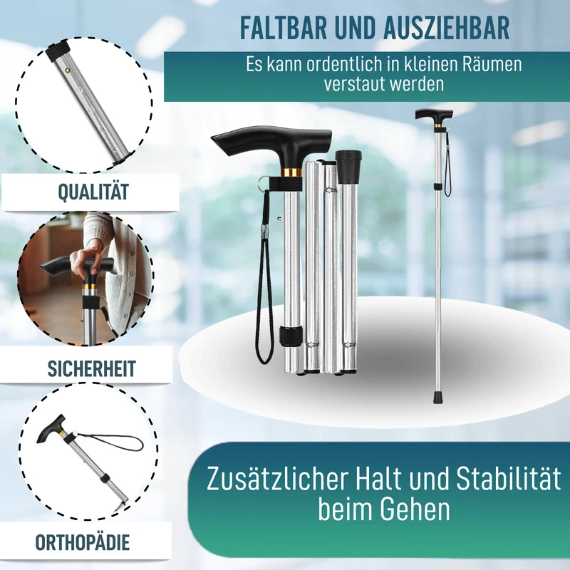 Orthopädischer Gehstock zum Gehen Verlängerbar | Silber