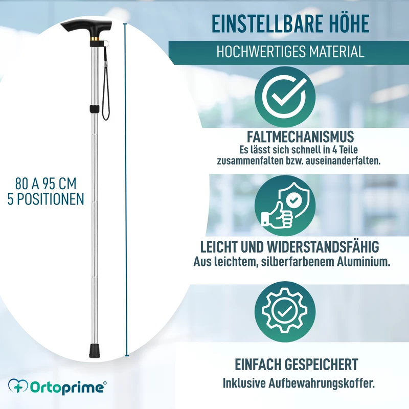 Orthopädischer Gehstock zum Gehen Verlängerbar | Silber