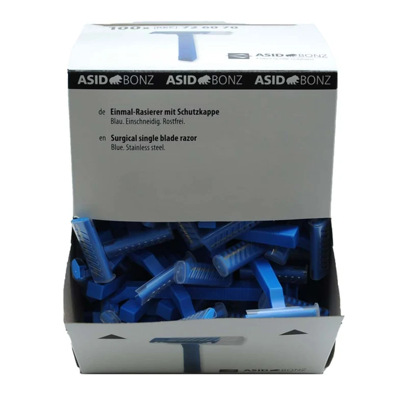 Einmal-Rasierer, von ASID BONZ, rostfrei, mit Schutzkappe, 100 St.