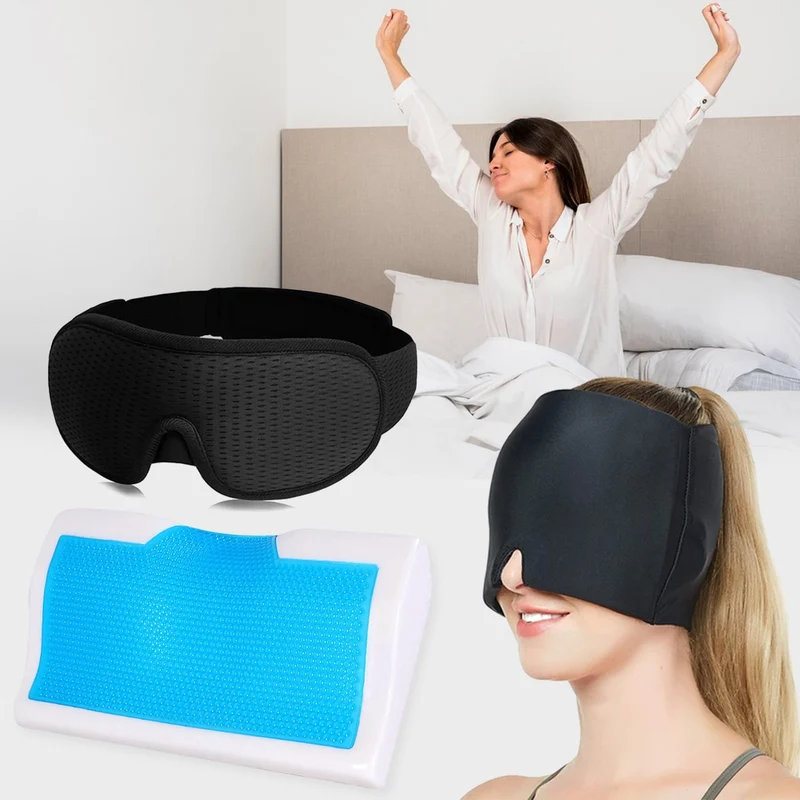 Gesundes Schlafpaket: Sparpaket Migräne Kältetherapie Maske + NapZone™ Schlafmaske + kühlendes Schlafkissen