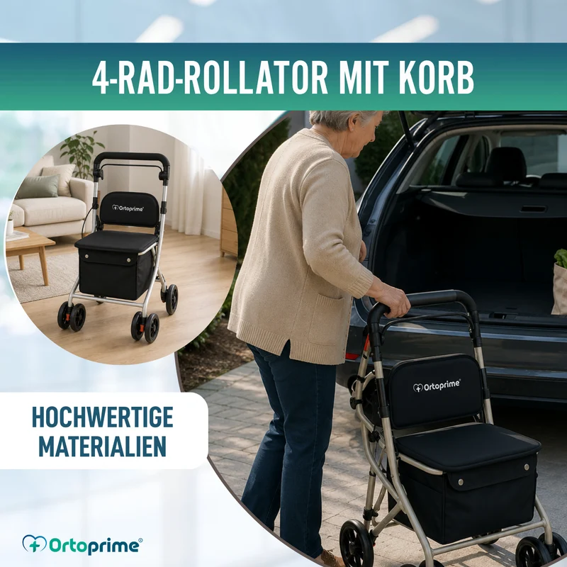 Faltbarer Rollator für Erwachsene mit Einkaufskorb