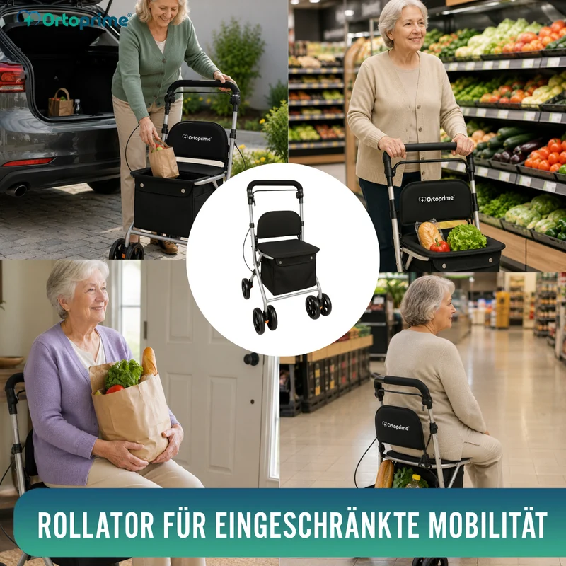 Faltbarer Rollator für Erwachsene mit Einkaufskorb