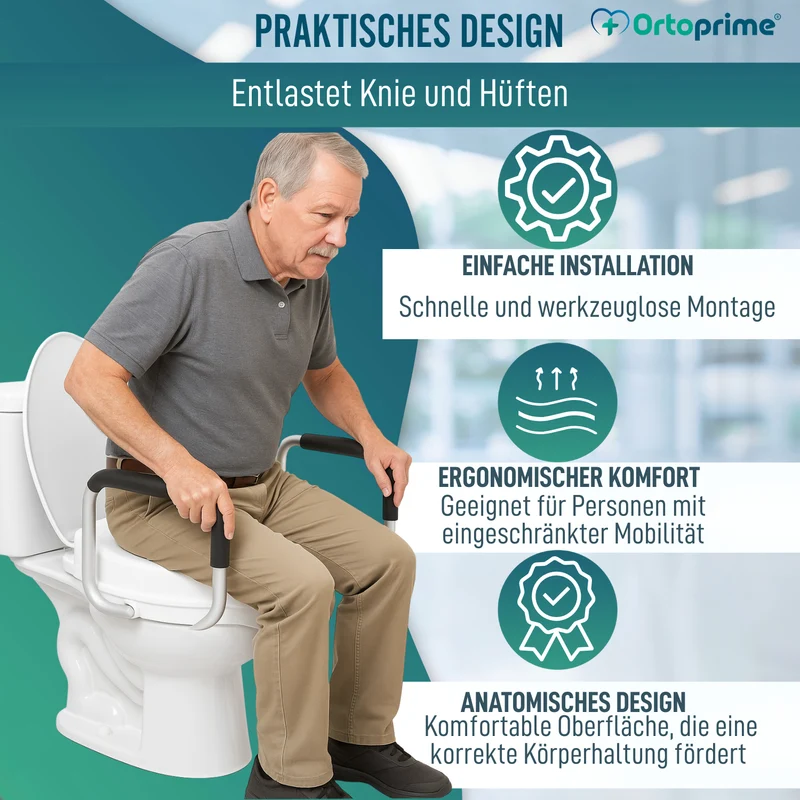 WC-Erhöher 10cm mit Deckel und Armen | Universeller WC-Lift