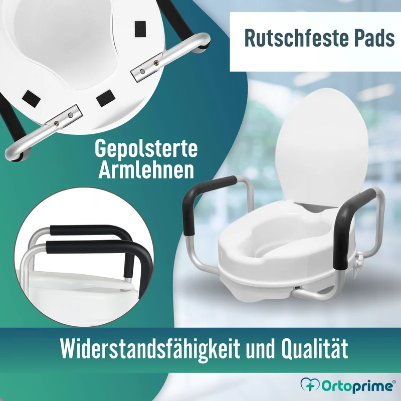 WC-Erhöher 10cm mit Deckel und Armen | Universeller WC-Lift