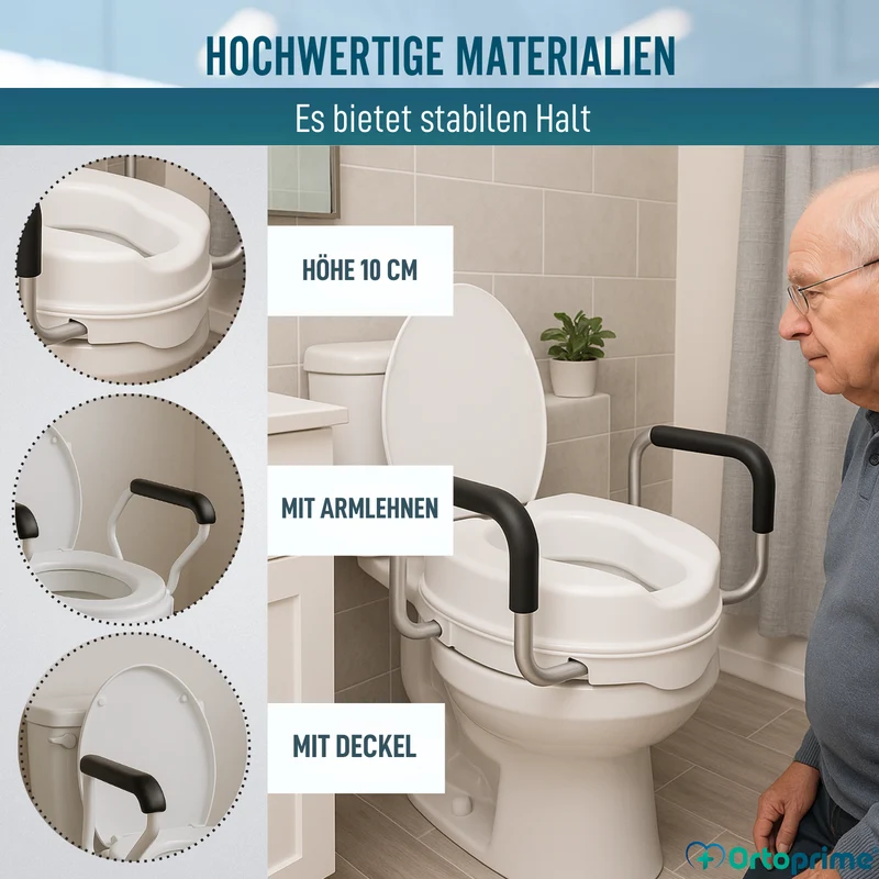 WC-Erhöher 10cm mit Deckel und Armen | Universeller WC-Lift