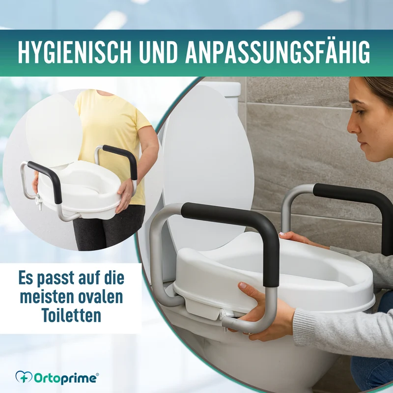 WC-Erhöher 10cm mit Deckel und Armen | Universeller WC-Lift