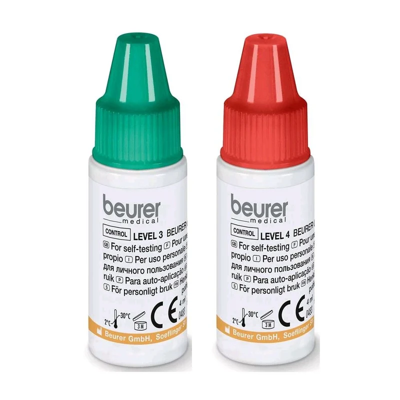 Kontrolllösung für Blutzuckermessgeräte von Beurer je 2x 4 ml Flaschen