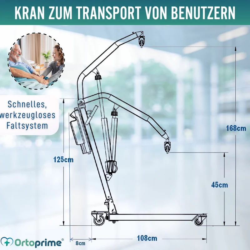 Orthopädischer Patientenlift mit Kopfstützgeschirr inkl