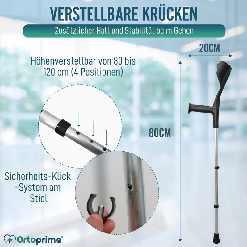 Höhenverstellbare Aluminium-Krücken für Erwachsene | 2er-Pack