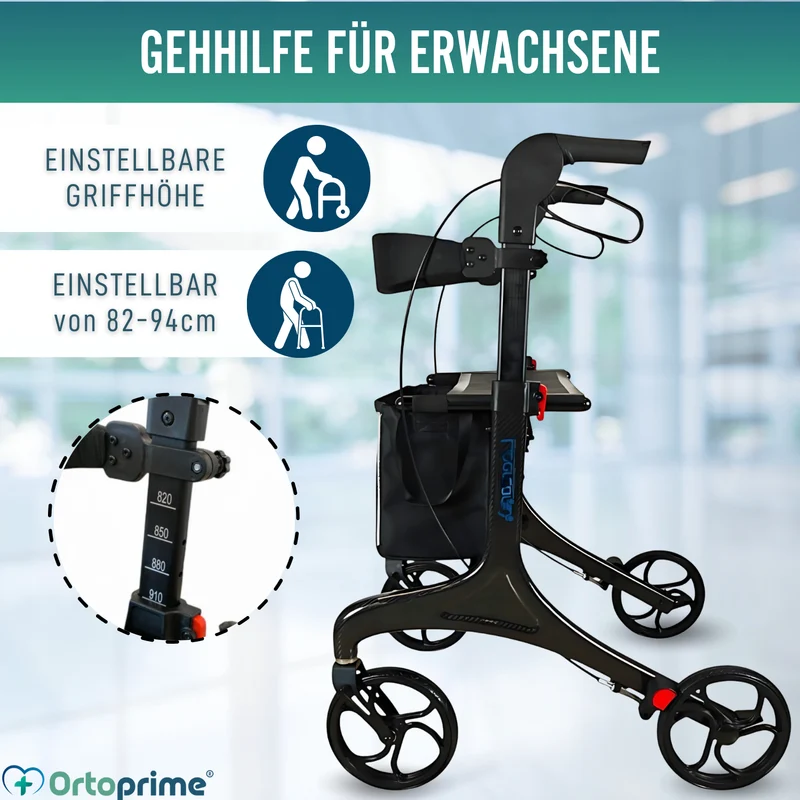 Faltbarer Rollator für Erwachsene mit Sitz | Karbonfaser