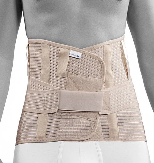 Rückenbandage mit zusätzlichem stabilisierenden Band, hohe Ausführung, beige