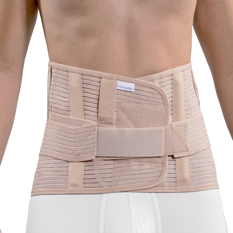 Rückenbandage mit zusätzlichem stabilisierenden Band, niedrige Ausführung, beige