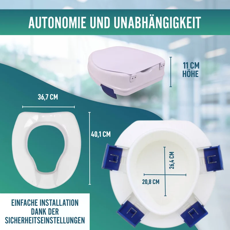 WC-Erhöher Erwachsene 11cm | Orthopädischer WC-Erhöher 4 Clips