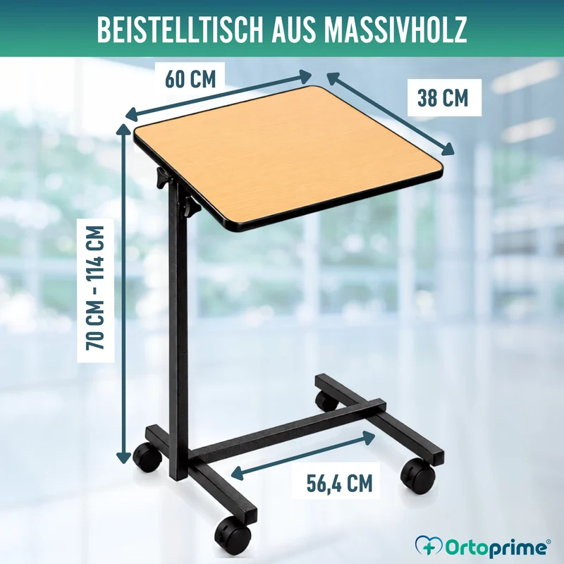 Klappbarer Beistelltisch mit höhenverstellbarer abklappbarer 90° Tischplatte