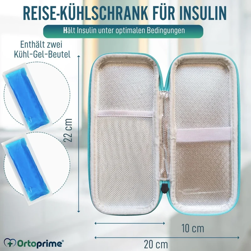 Isoliertasche für Insulin mit 2 Kühlgelpackungen und Reißverschluss