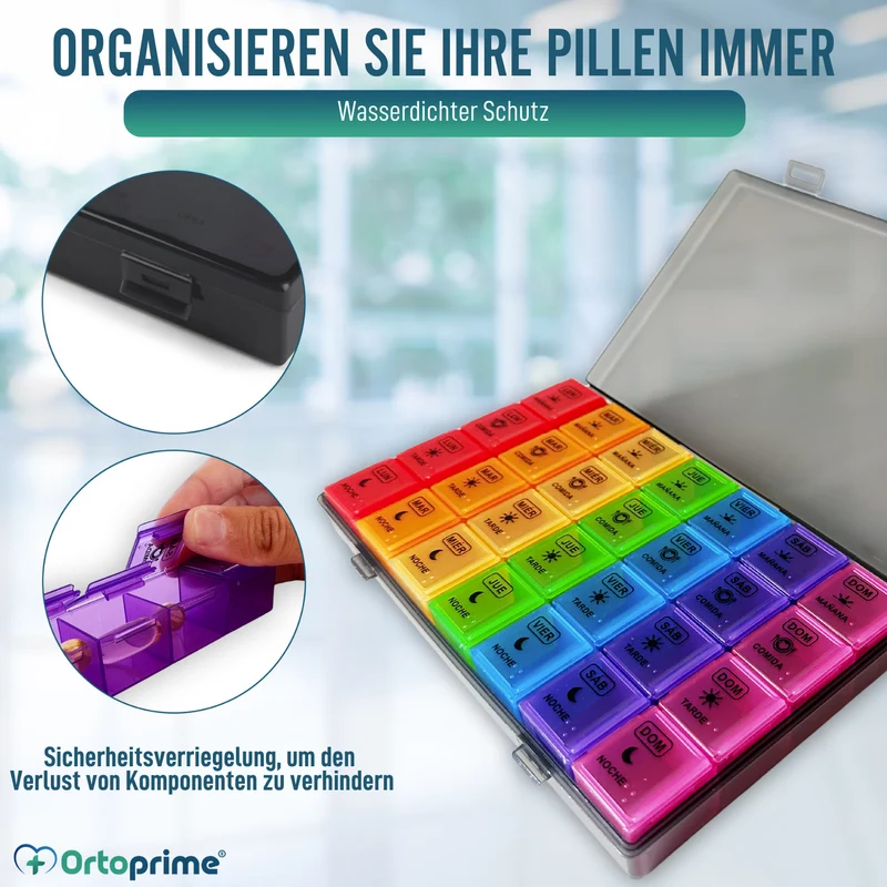 Wochenpillendose mit 4 Einnahmen und Schutzetui