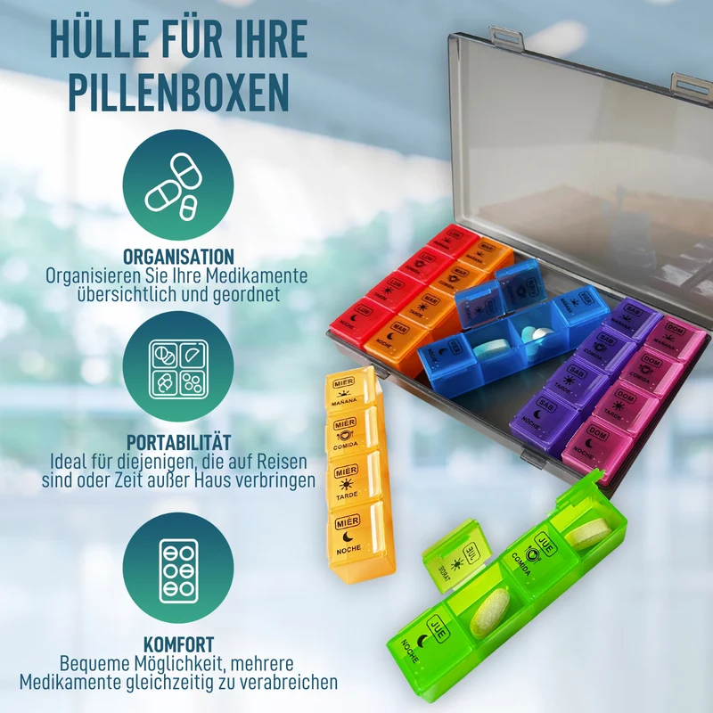 Wochenpillendose mit 4 Einnahmen und Schutzetui