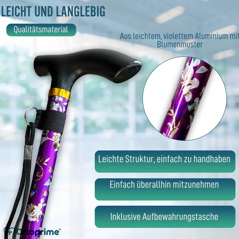 Ausziehbarer Gehstock mit 5 Positionen | Blumenmuster