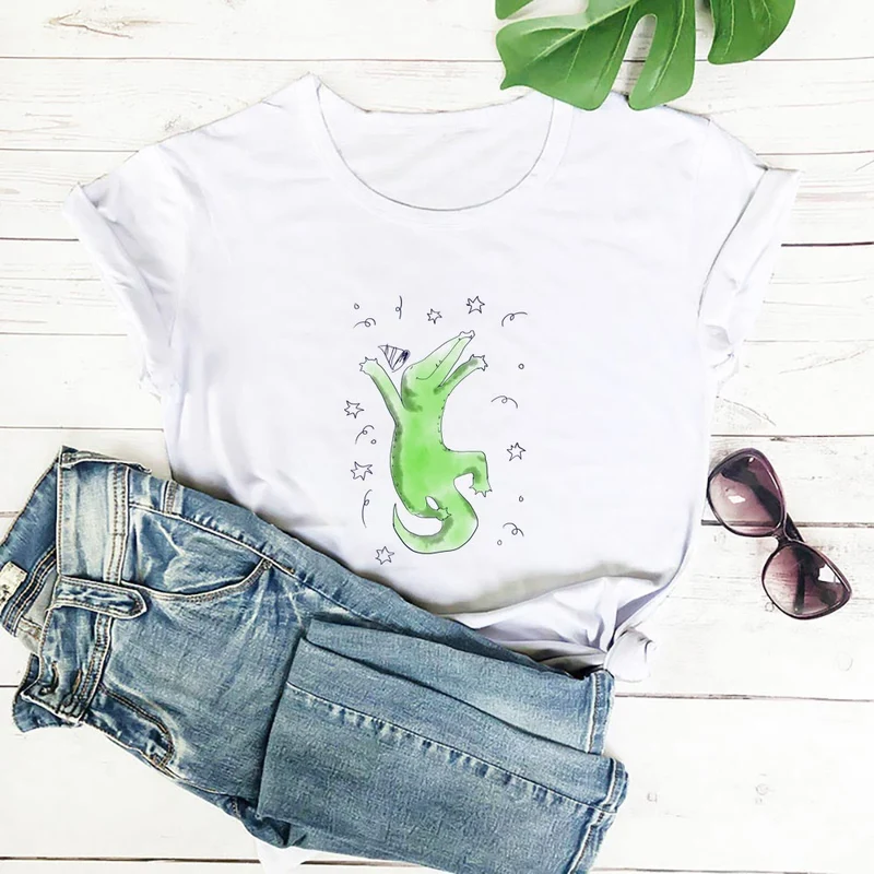 Kurzarm-T-Shirt mit Krokodilmuster in Übergröße