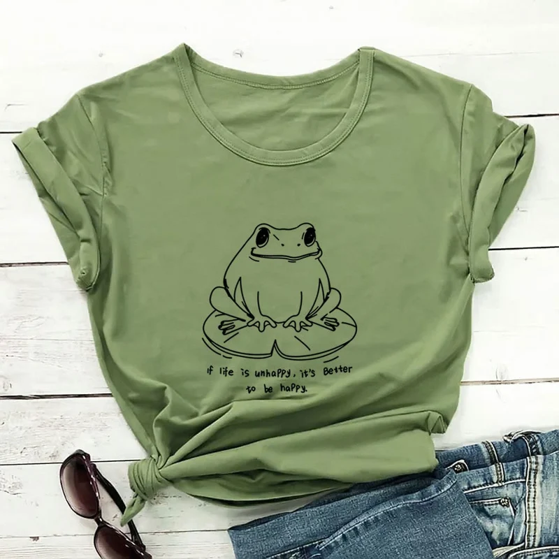 Kurzarm-T-Shirt mit Frosch- und Sloganaufdruck in Übergröße