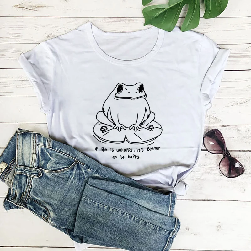 Kurzarm-T-Shirt mit Frosch- und Sloganaufdruck in Übergröße