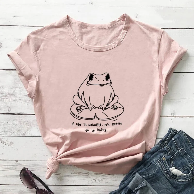 Kurzarm-T-Shirt mit Frosch- und Sloganaufdruck in Übergröße