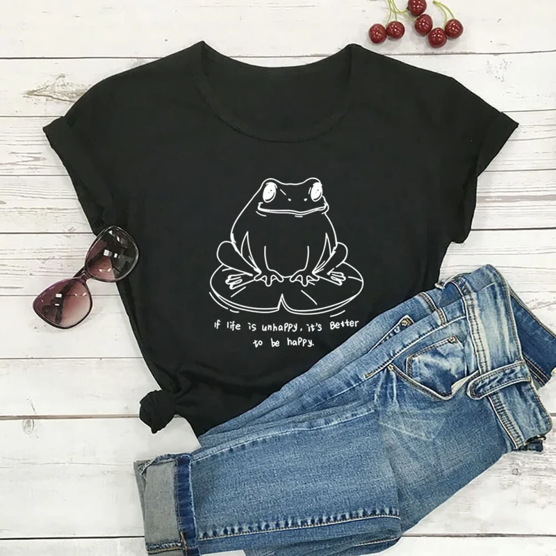 Kurzarm-T-Shirt mit Frosch- und Sloganaufdruck in Übergröße
