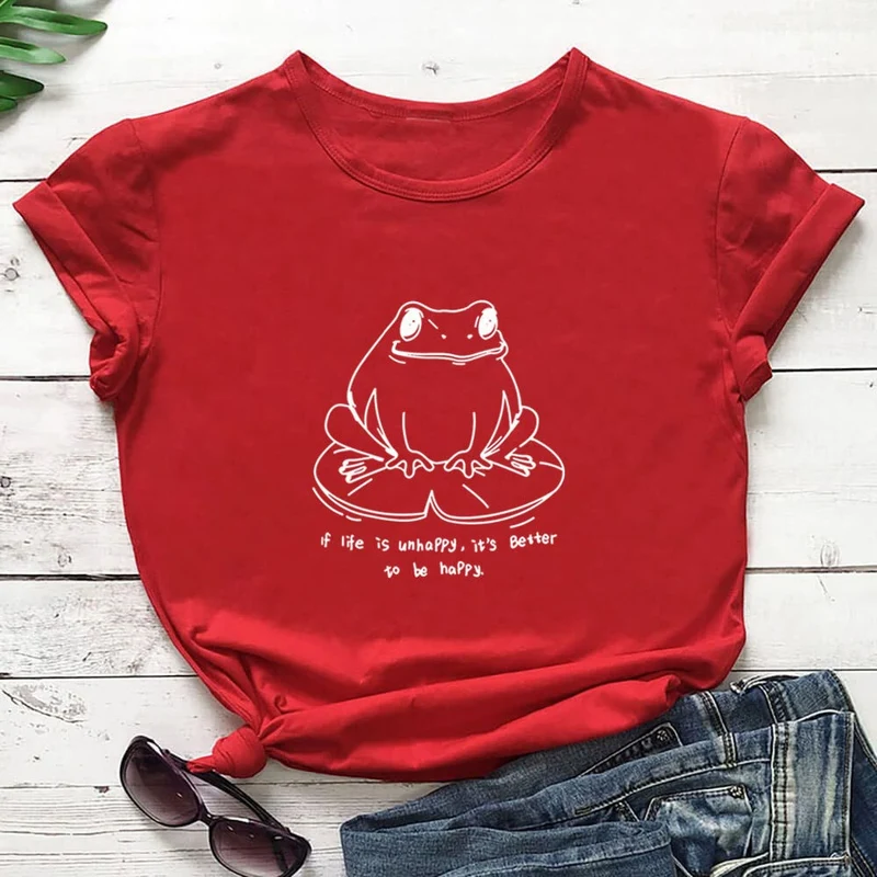 Kurzarm-T-Shirt mit Frosch- und Sloganaufdruck in Übergröße