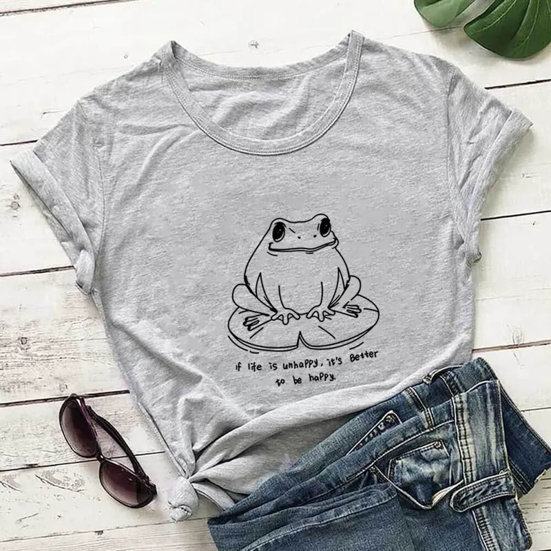 Kurzarm-T-Shirt mit Frosch- und Sloganaufdruck in Übergröße