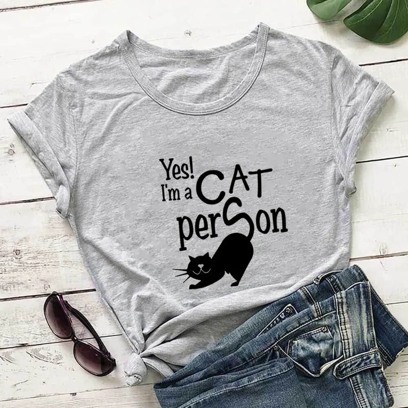 Plus Size Cat Person Letter Kurzarm-T-Shirt