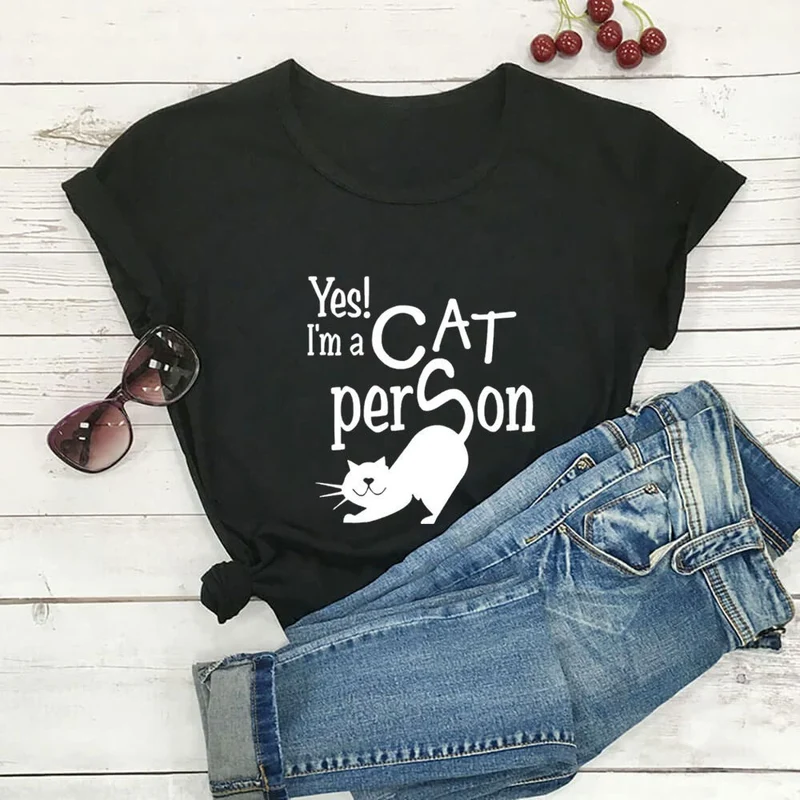 Plus Size Cat Person Letter Kurzarm-T-Shirt