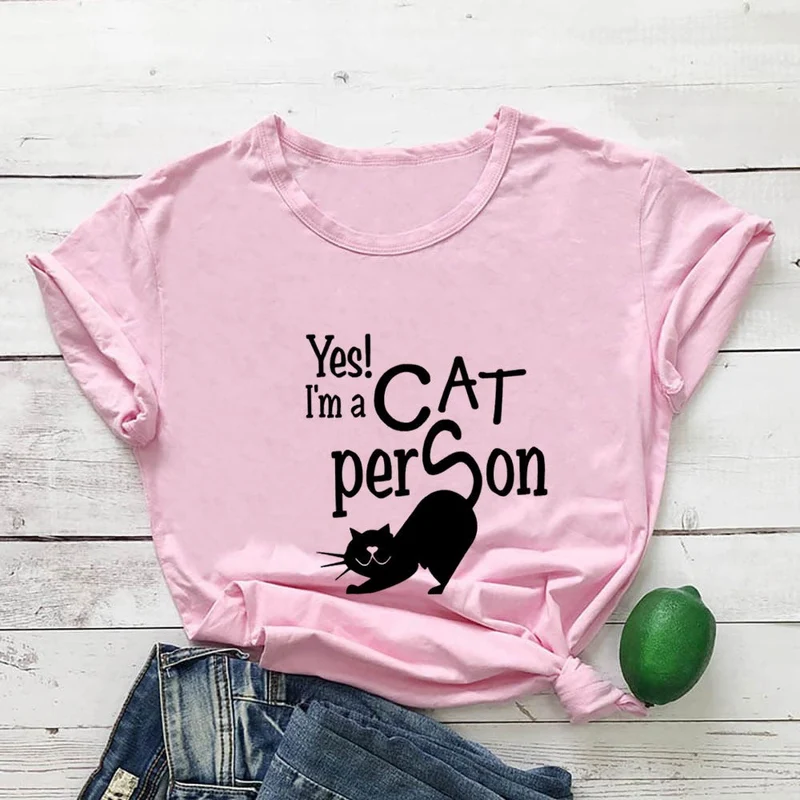 Plus Size Cat Person Letter Kurzarm-T-Shirt