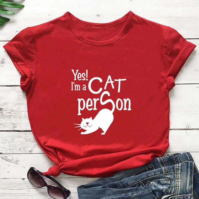 Plus Size Cat Person Letter Kurzarm-T-Shirt