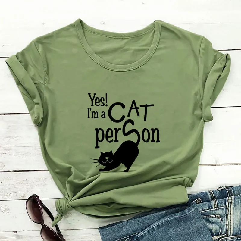 Plus Size Cat Person Letter Kurzarm-T-Shirt