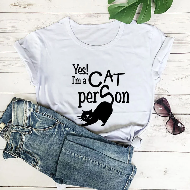 Plus Size Cat Person Letter Kurzarm-T-Shirt