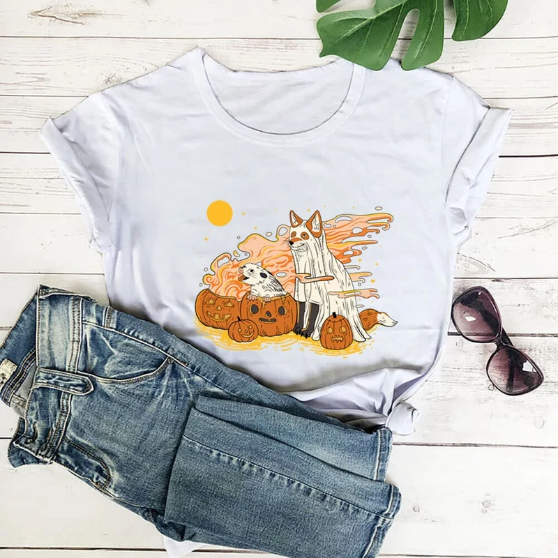 Plus Size Hunde-Kürbis-Kurzarm-T-Shirt