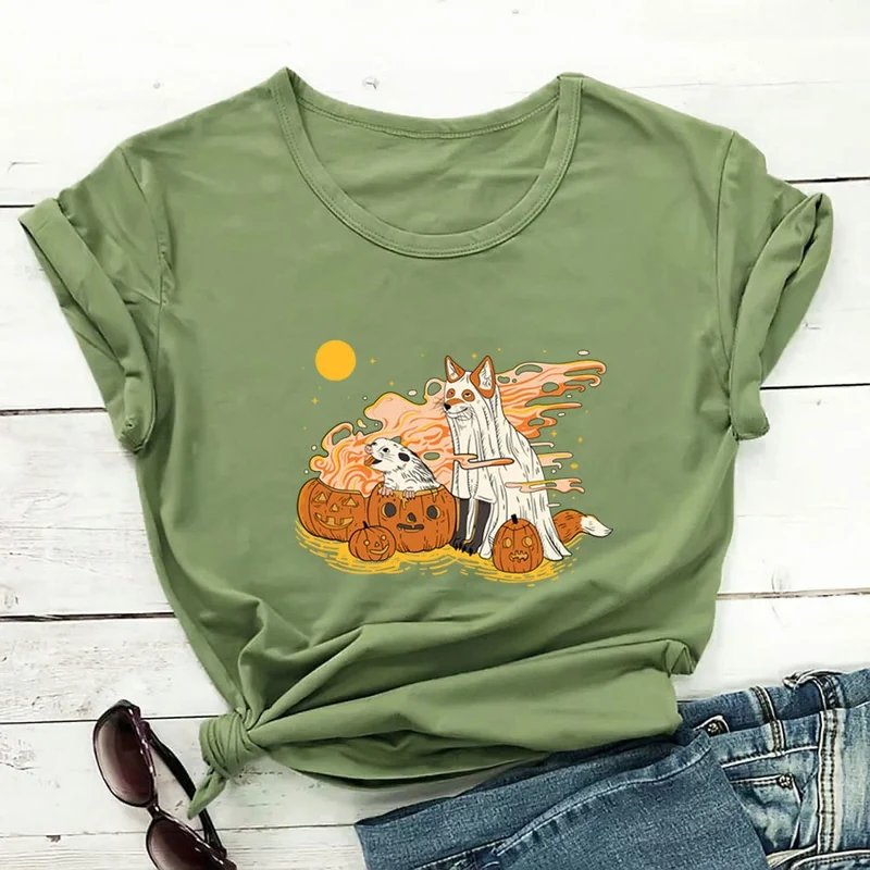 Plus Size Hunde-Kürbis-Kurzarm-T-Shirt
