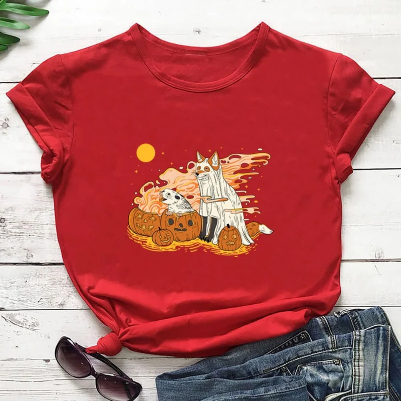 Plus Size Hunde-Kürbis-Kurzarm-T-Shirt